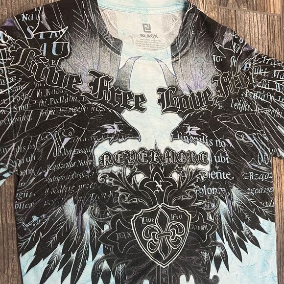 🔥☠️ LIVE FREE LOVE FREE Affliction Style - Black Brand Tie-Dye Tee Size Medium - Picture 4 of 11